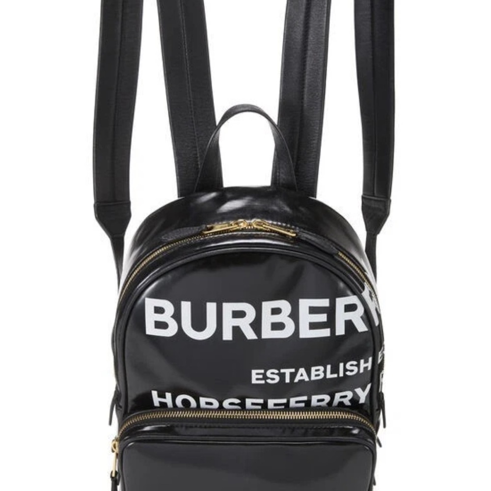 Burberry Black Backpack with White Lettering